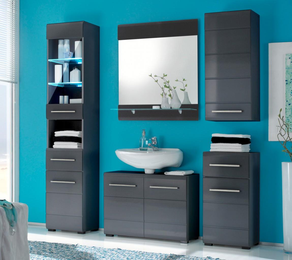 badezimmer chrome 5-tlg. badmöbel komplett-set, grau-metallic