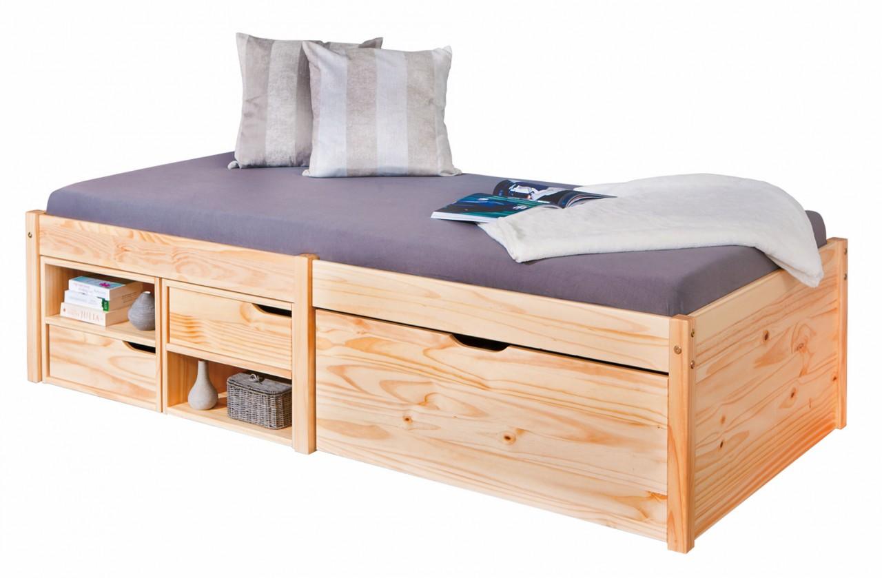 Funktionsbett VARUM 90 x 200 Kinderbett Kiefer natur mit Schubladen