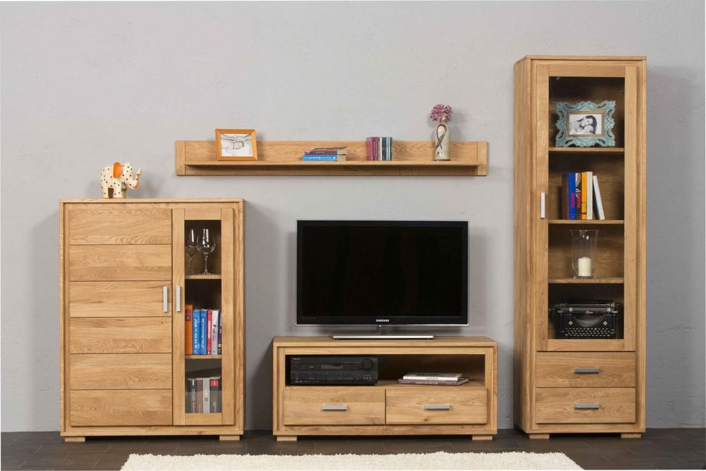 Wohnwand Basel Set IX Wildeiche Massivholz geölt gewachst 4-teilig